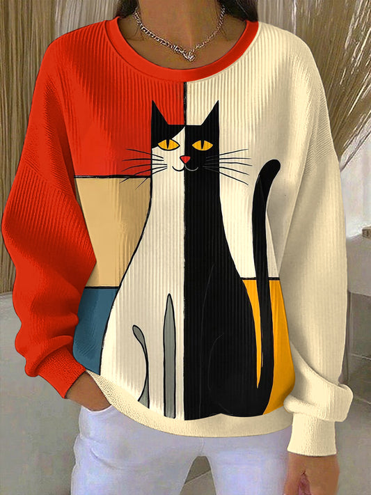 Women's Abstract Art Cat Print Sweatshirt