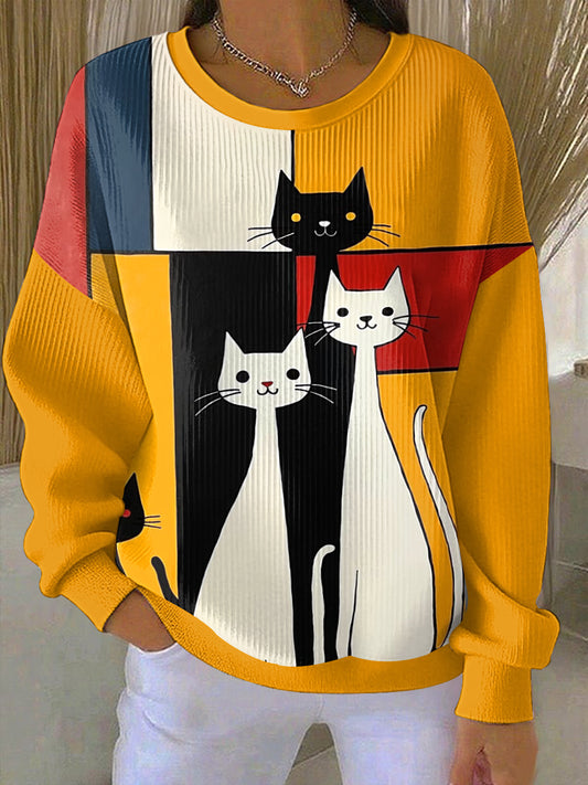 Women's Abstract Art Cat Print Sweatshirt