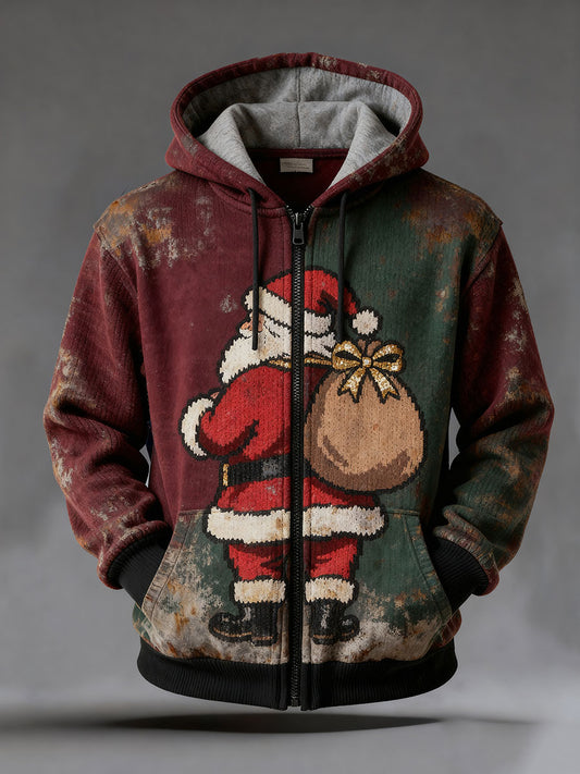 Men's Santa Printed Zipper Hoodie