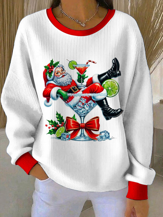 Women's Christmas Funny Santa Claus Round Neck Long Sleeved Hoodie