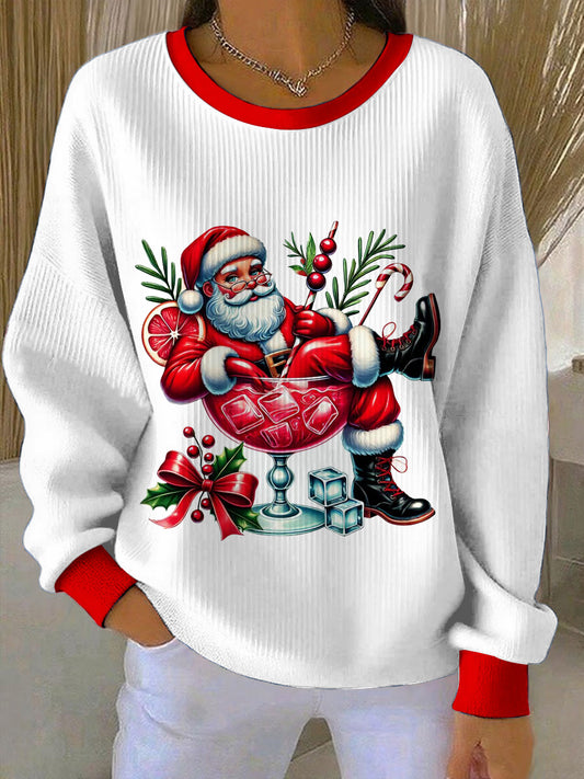 Women's Christmas Funny Santa Claus Round Neck Long Sleeved Hoodie