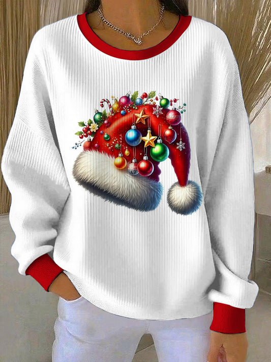 Women's Christmas Hat Round Neck Long Sleeved Hoodie