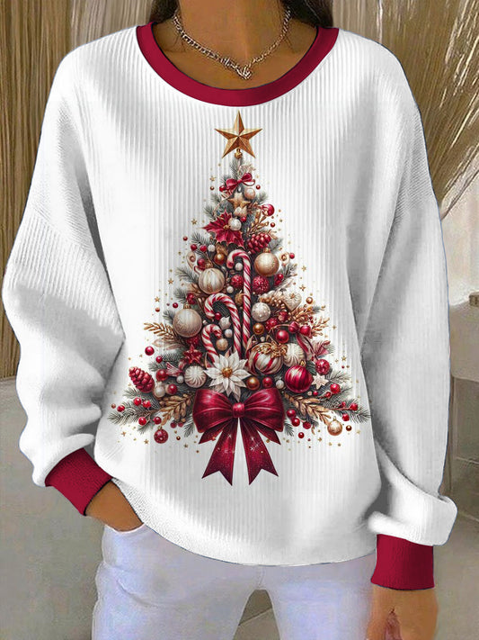 Women's Christmas Tree Round Neck Long Sleeved Hoodie