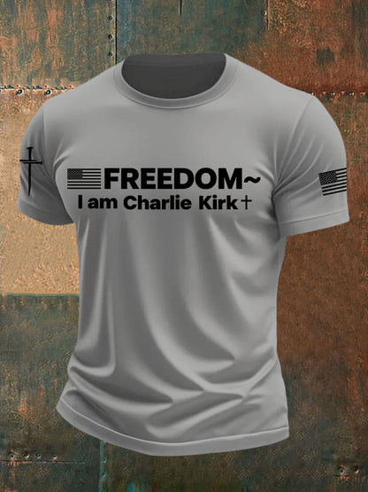 Men's Charlie Kirk Freedom Printed imitation cotton short-sleeved T-shirt