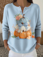 Women’s Thanksgiving Pumpkin Bow Art V-Neck Top Multicolour / S