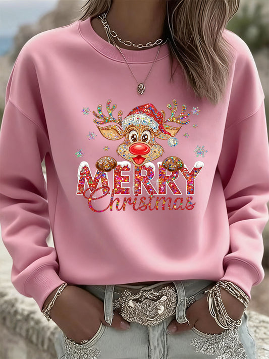 Women's Christmas Vintage Animal Floral Art Casual Sweatshirt Top