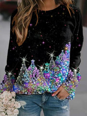 Women’s Retro Christmas Art Print Casual Sweatshirt A / S
