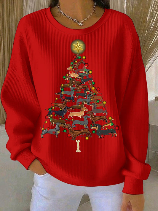 Women’s Christmas Crew Neck Ribbed Sweatshirt Red / S