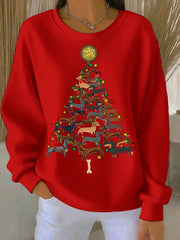 Women’s Christmas Crew Neck Ribbed Sweatshirt Red / S