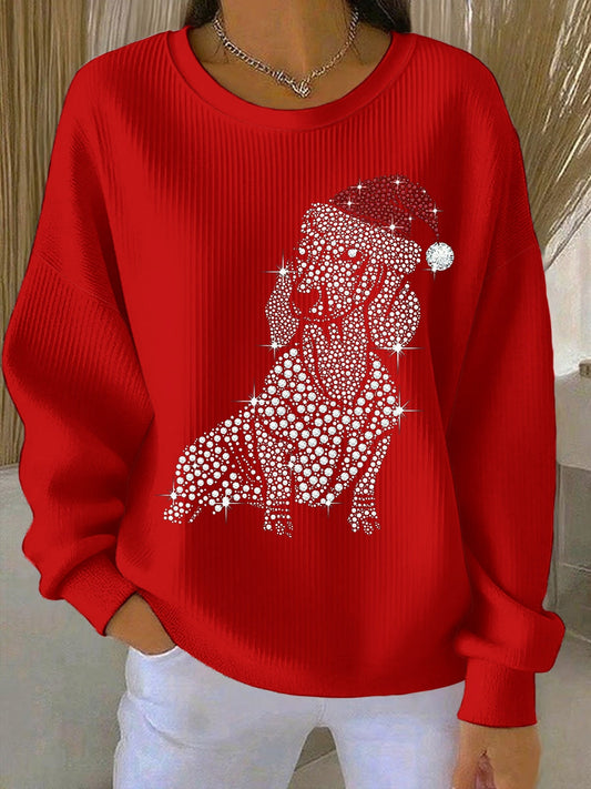 Women’s Christmas Crew Neck Ribbed Sweatshirt Red / S