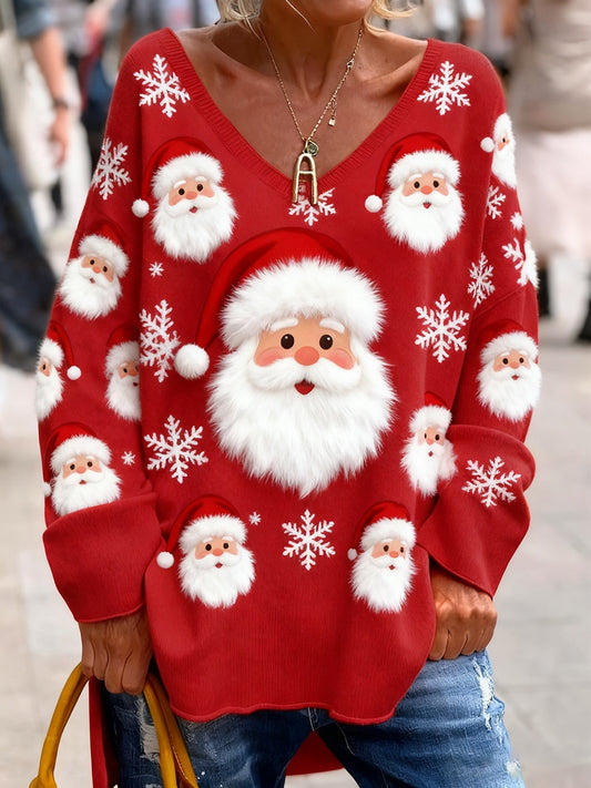 Women's Vintage Christmas Art Print Cozy Knit Top