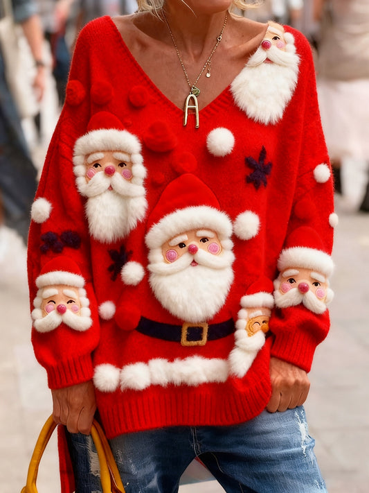 Women's Vintage Christmas Art Print Cozy Knit Top
