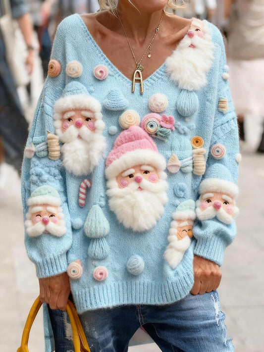 Women's Vintage Christmas Art Print Cozy Knit Top
