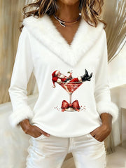 Women’s Casual Christmas Fur Collar Top White / S