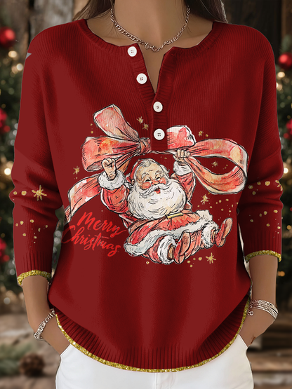 Women's Funny Christmas Santa Art Printed Tops