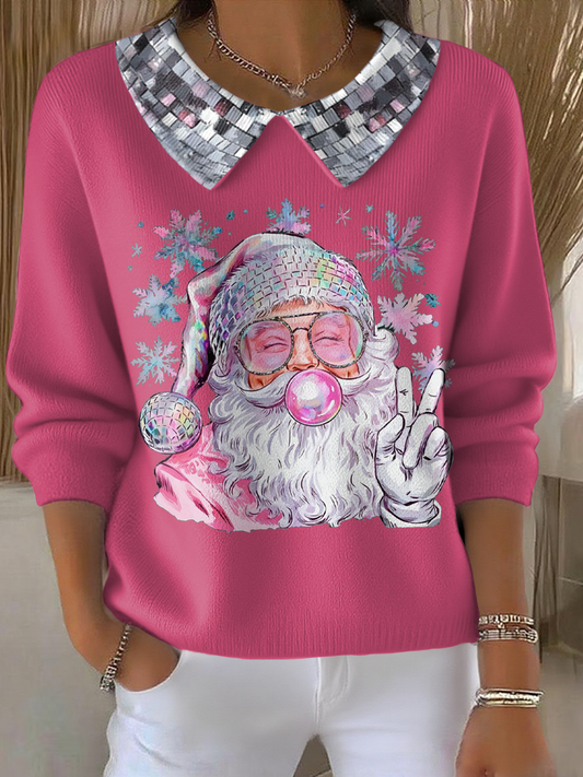 Women's Funny Christmas Santa Art Printed Tops