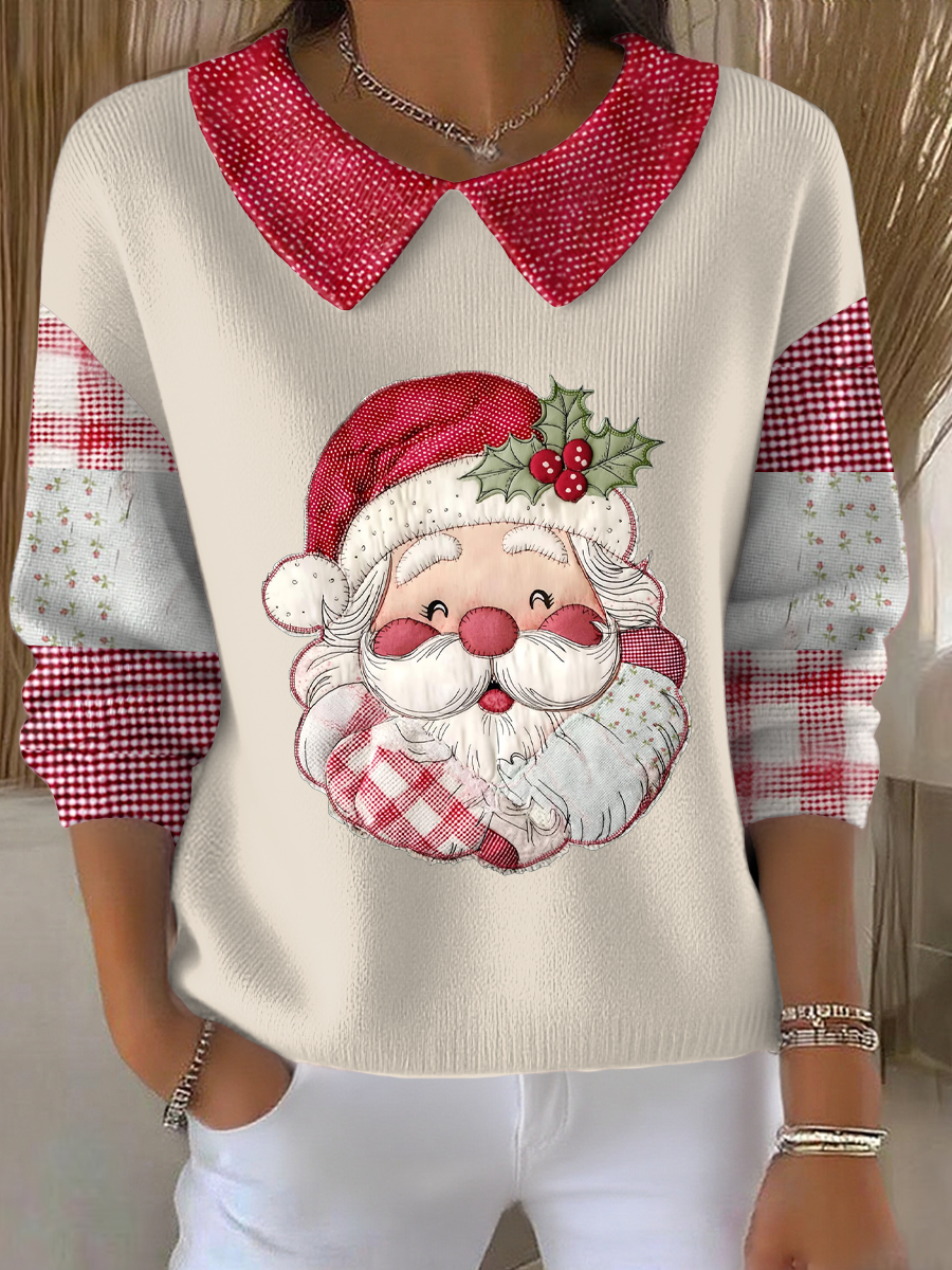 Women’s Funny Christmas Santa Art Printed Tops Apricot / S