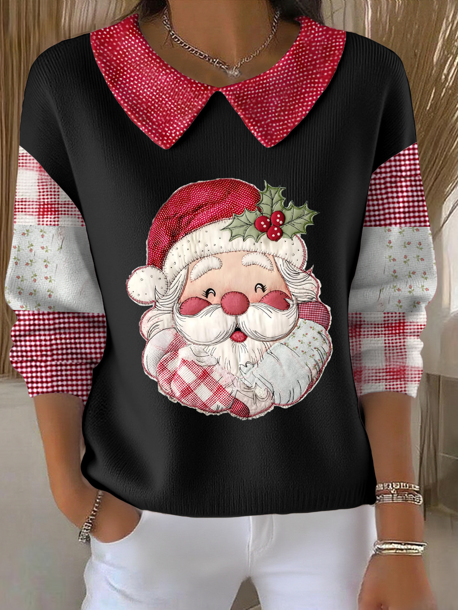 Women’s Funny Christmas Santa Art Printed Tops Black / S