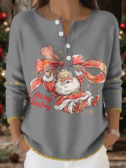 Women's Funny Christmas Santa Art Printed Tops