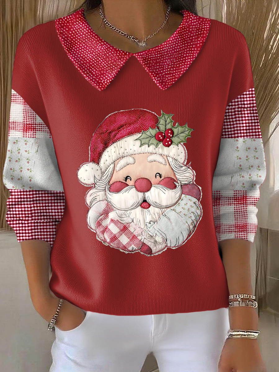 Women’s Funny Christmas Santa Art Printed Tops Red / S