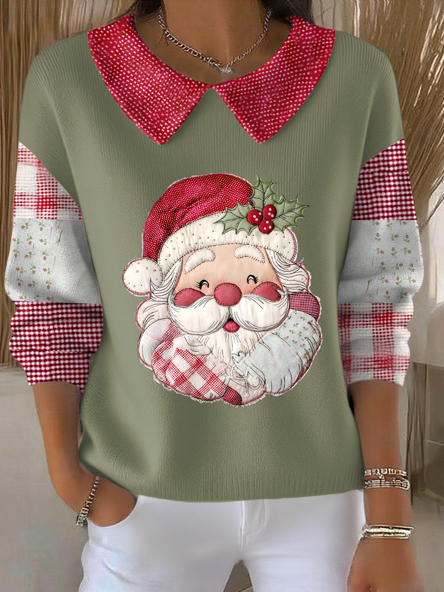Women’s Funny Christmas Santa Art Printed Tops Light Green / S