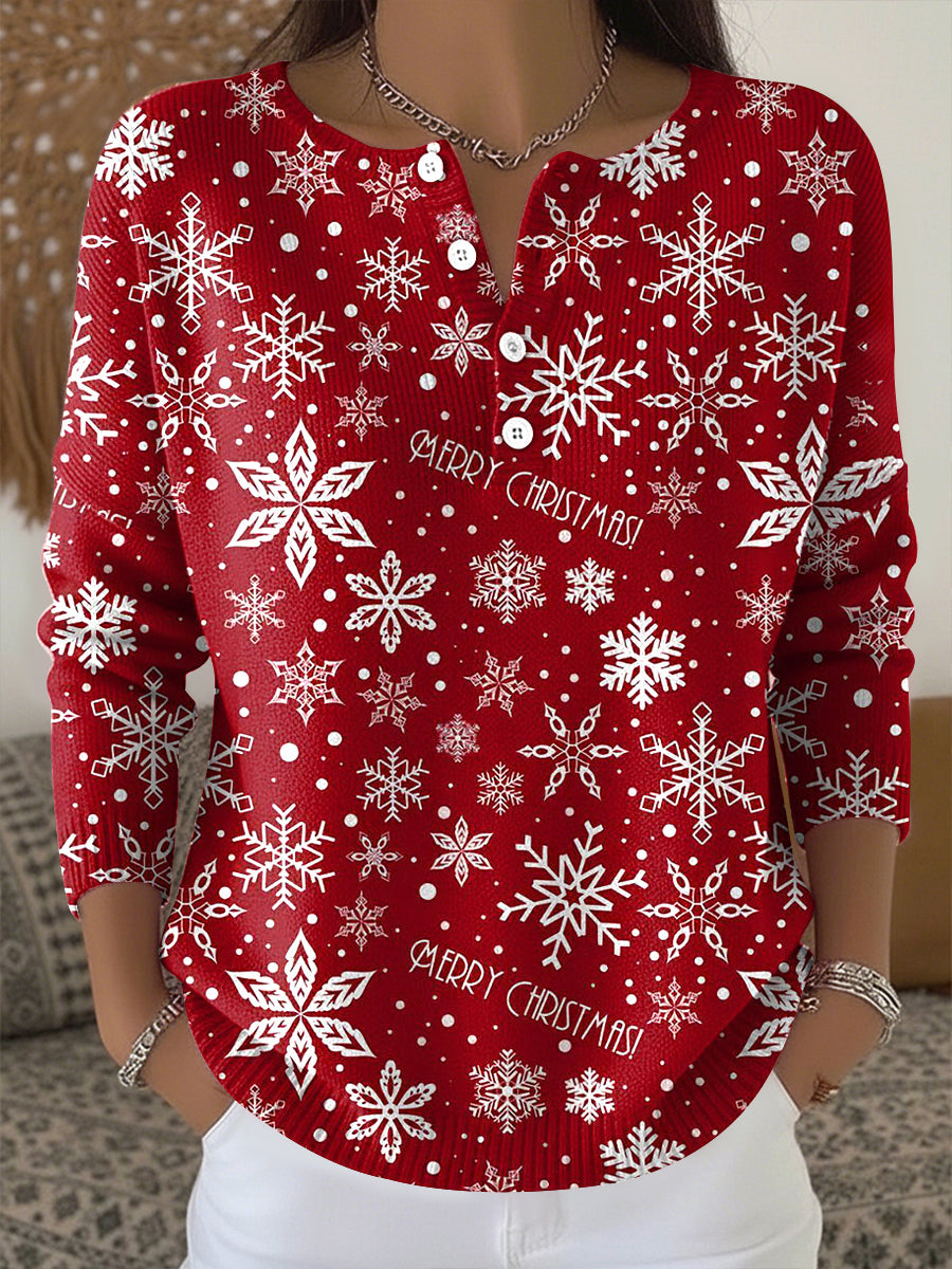 Women’s Merry Christmas Snowflake Print Tops Red / S