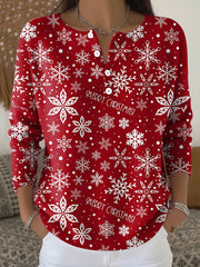 Women’s Merry Christmas Snowflake Print Tops Red / S