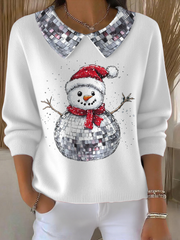 Women’s Funny Christmas Santa Art Printed Tops White / S