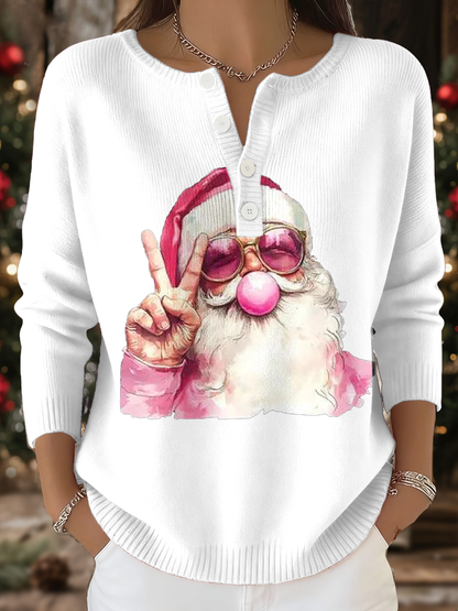 Women's Funny Christmas Santa Art Printed Tops