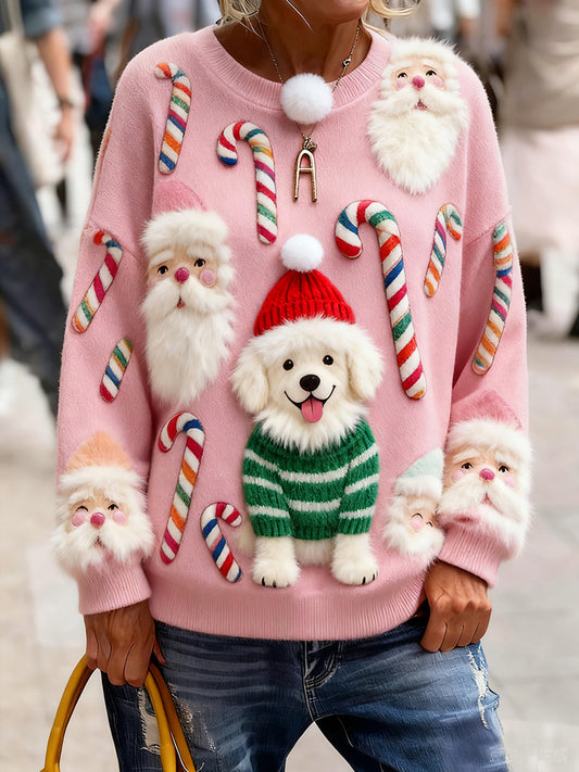 Women's Vintage Christmas Art Print Cozy Knit Sweater