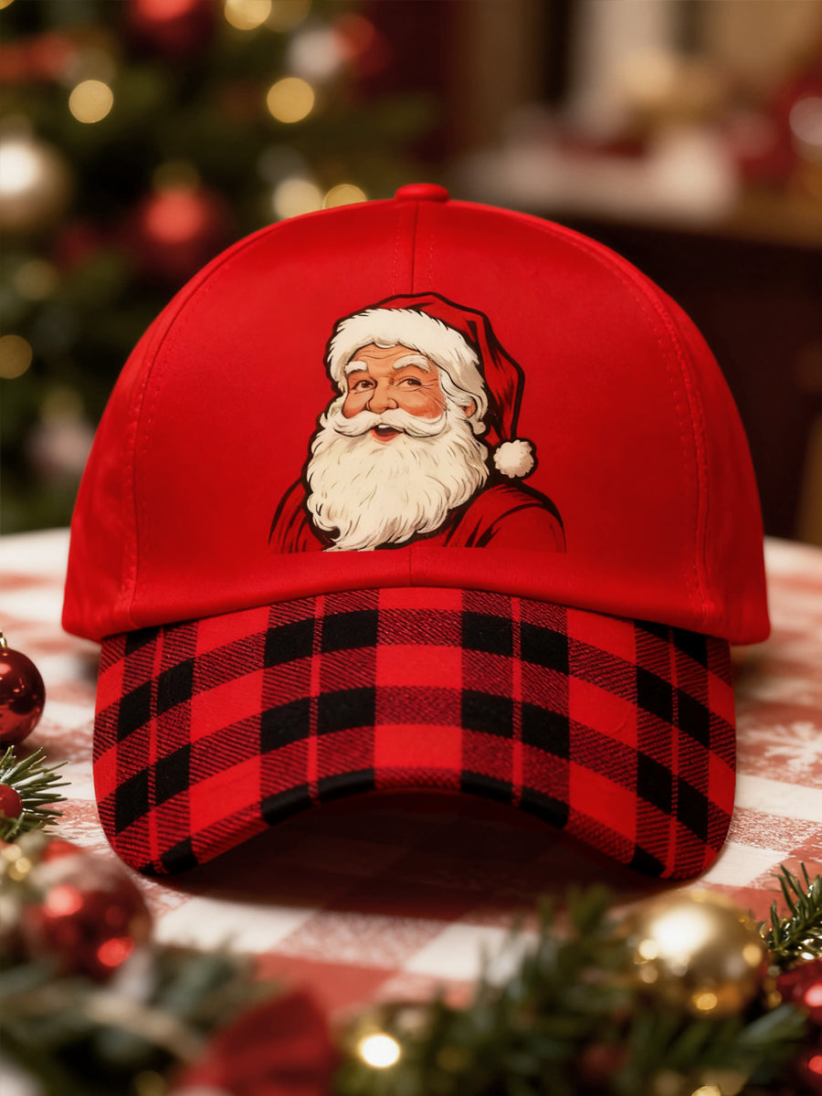 Unisex Vintage Santa Claus Christmas Red Plaid Print Hat Picture 1 / ONE