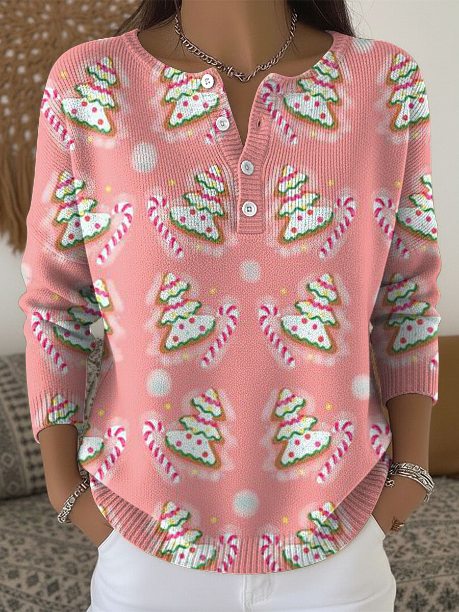 Women’s Christmas Trees Print Casual Tops Pink / S
