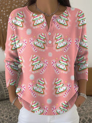 Women’s Christmas Trees Print Casual Tops Pink / S