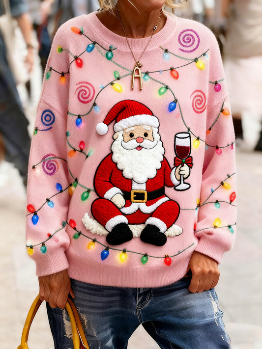 Women's Vintage Christmas Art Print Cozy Knit Sweater