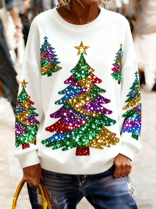 Women's Vintage Christmas Art Print Cozy Knit Sweater