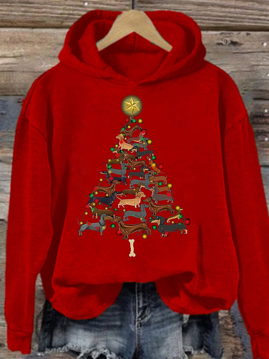 Women's Christmas Dachshund Christmas Tree Hooded Sweatshirt