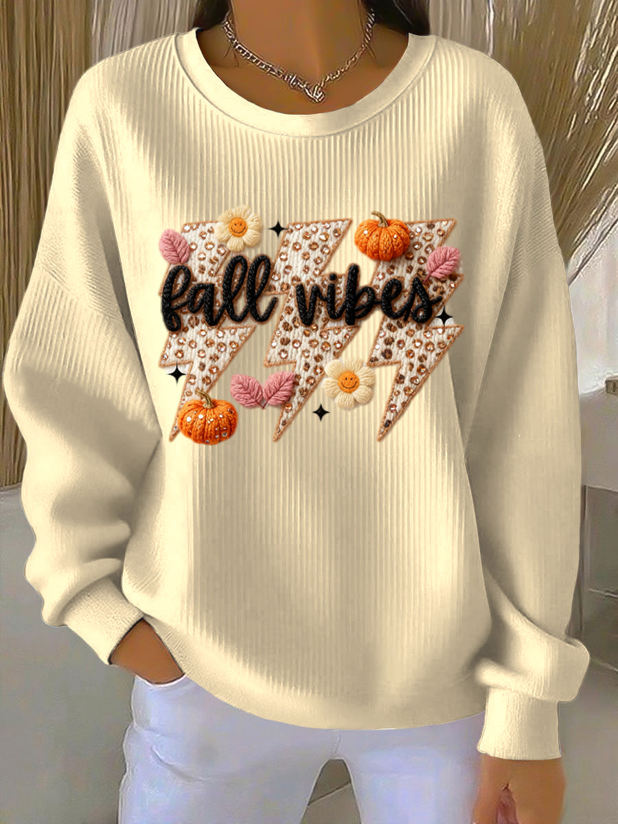 Women's Thanksgiving Lightning Pumpkin Casual Crewneck Pullover