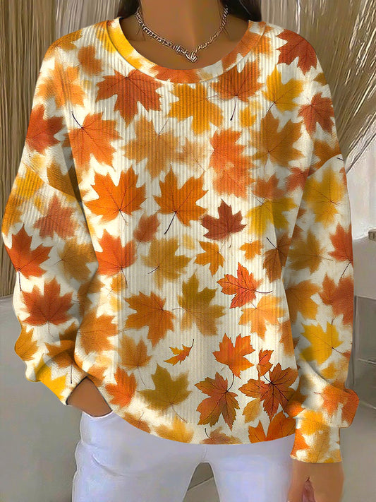 Women's Thanksgiving Maple Leaf Casual Crewneck Pullover