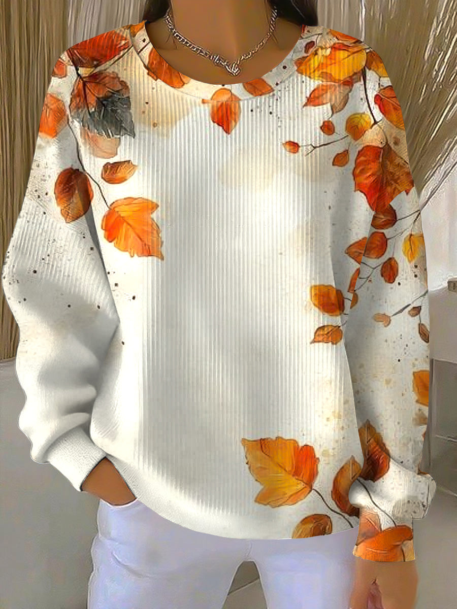 Women's Thanksgiving Abstract Maple Leaf Crewneck Pullover