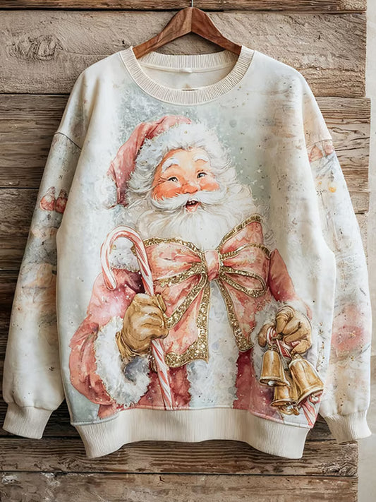 Women's Vintage Christmas Santa Claus Print Sweatshirt