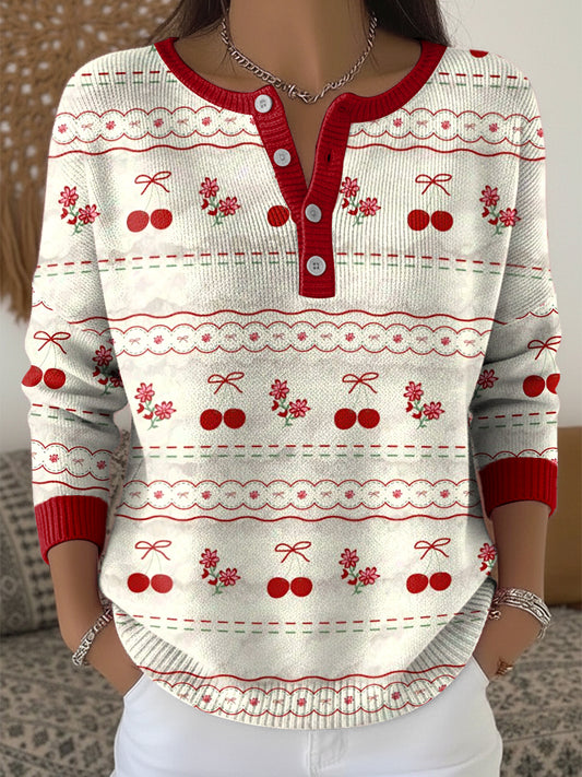 Women's Christmas Bow Art V-Neck Top