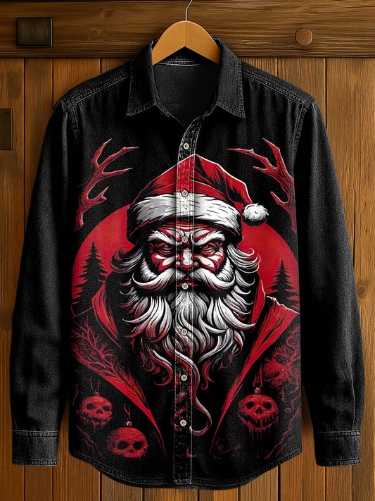Men's Gothic Christmas Print Casual Long Sleeved Shirt