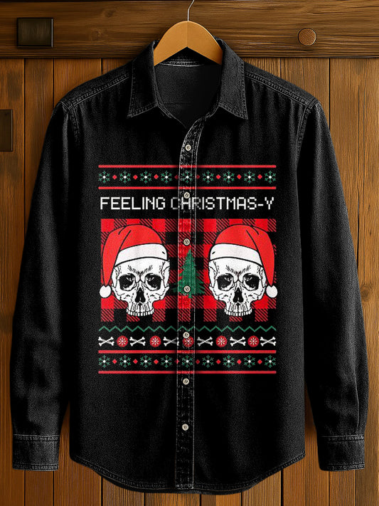 Men's Gothic Christmas Print Casual Long Sleeved Shirt