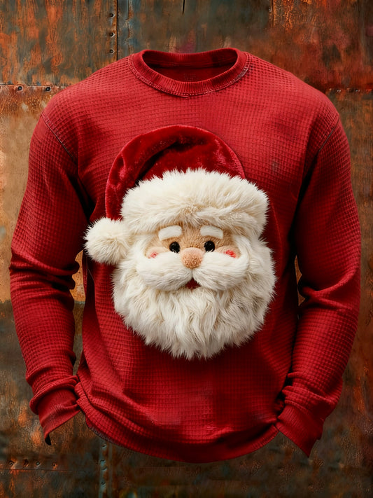 Men's Retro Santa Claus Print Waffle Long Sleeve T-Shirt