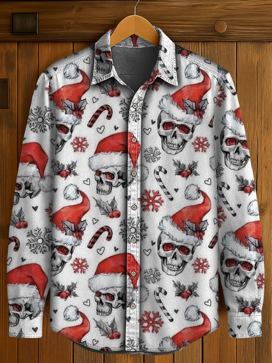 Men's Gothic Christmas Print Casual Long Sleeved Shirt