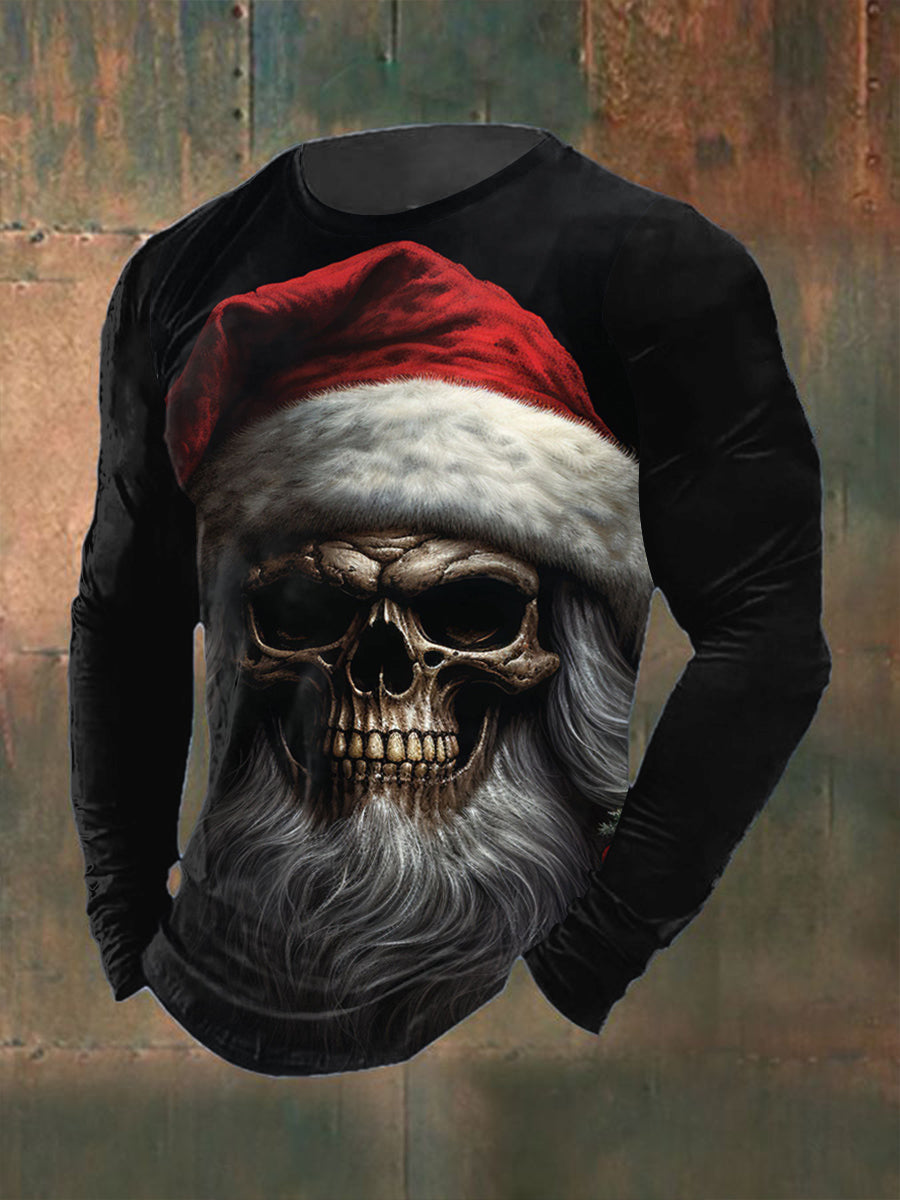Men's Gothic Christmas Printed Long Sleeved Round Neck T-shirt
