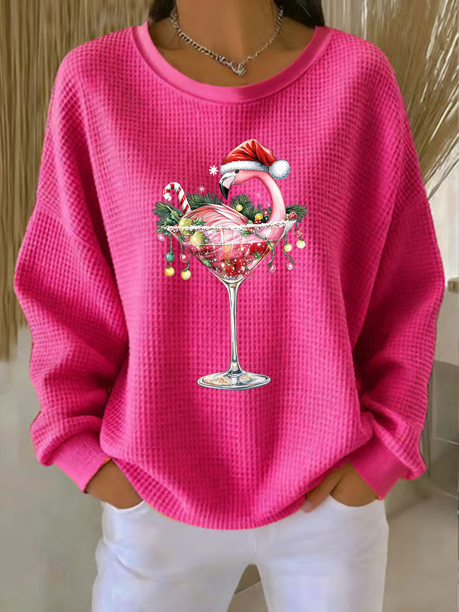 Women's Christmas Flamingo Print Casual Sweatshirt