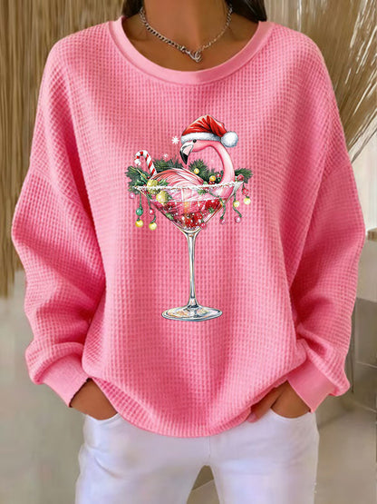 Women's Christmas Flamingo Print Casual Sweatshirt