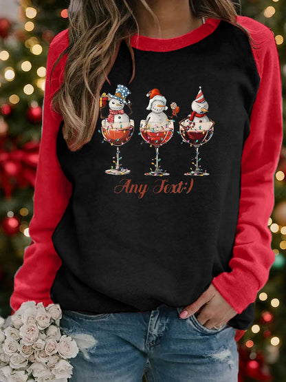 Women's Christmas snowman print raglan sleeve sweatshirt