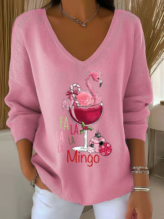 Women's Christmas Flamingo Print Casual Top